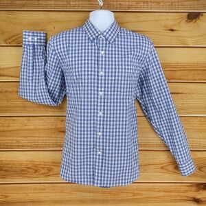Goodthreads Dress Shirt Mens Size L Blue White Plaid Stretch Poplin Point Collar